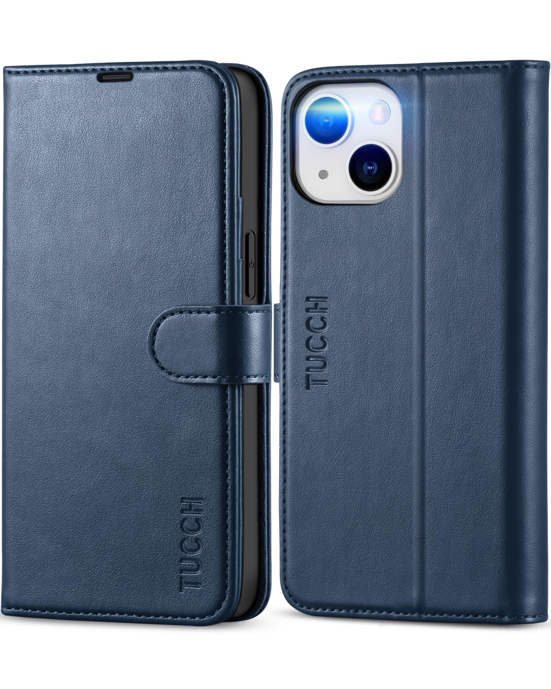 Photo 1 of TUCCH Wallet Case for iPhone 13 Mini, Magnetic PU Leather RFID Blocking Card Slot Stand Flip Folio Cover with Soft TPU Protect Interior Case Compatible with iPhone 13 Mini 5.4-inch 5G, Dark Blue