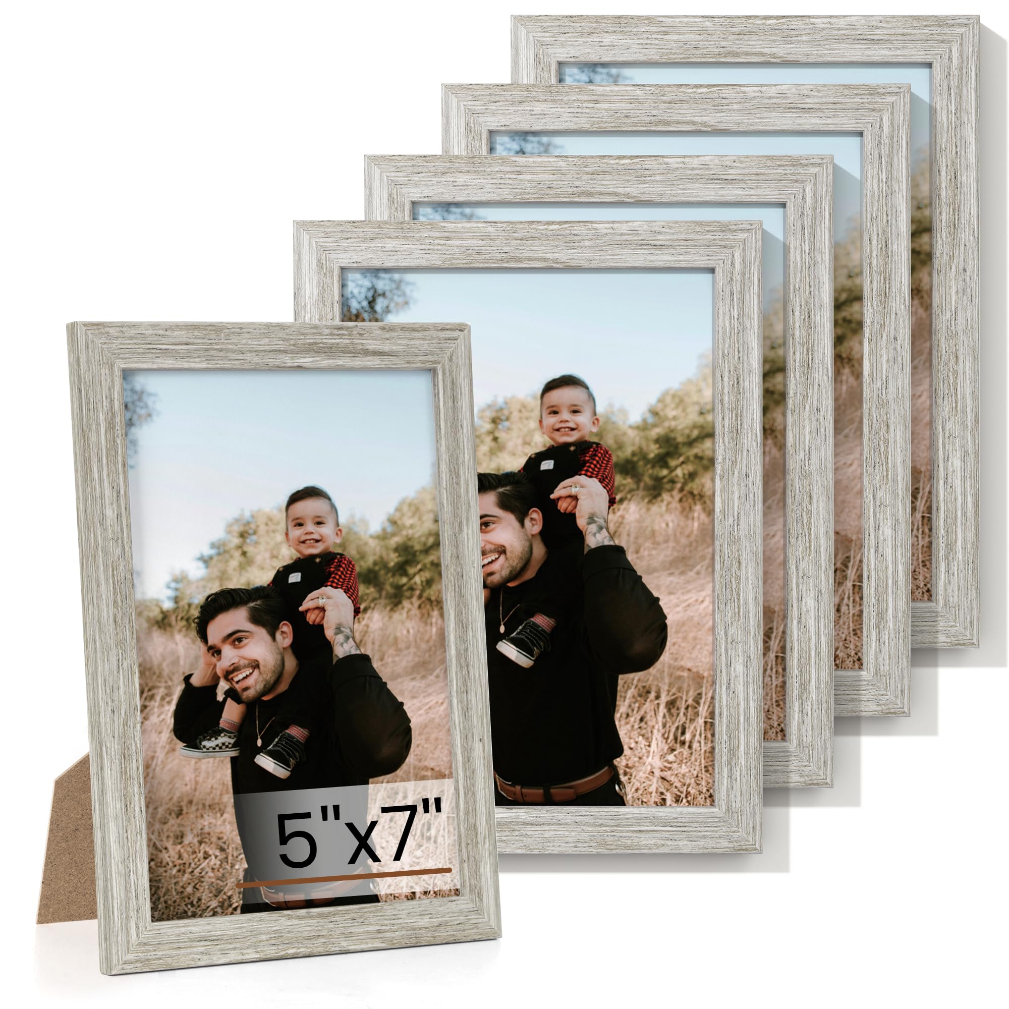 Heimlove 5x7 Picture Frame Set of 5,Gray Photo Frames Display 5"x7" Pictures,Picture Frames 5x7 Wall Gallery Collage Tabletop or Wall Mount,Poster Frame Display for Certificate Document