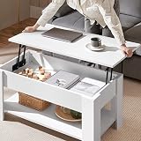 Yaheetech Lift Up Coffee Table White 98x50 cm Hidden Storage Drawer view 9