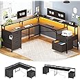 SEDETA L Shaped Desk with 6 Drawer, 108" Home Office Desk with File Drawer & Power Outlet, Corner Computer Desk with Monitor Shelf, File Cabinet, Two Person Desk, Gaming Desk with Led Lights, Black
