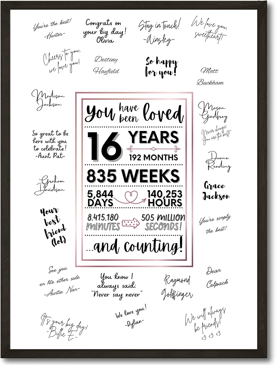 Wall Décor - Cute Pink Sweet 16 Birthday Decorations for Boys or Girls, Signing Board Guest Book, 16th Birthday Decorations for Boys, Funny 16th Birthday Gifts, Sign in Poster for Birthday (12x16 Unframed)