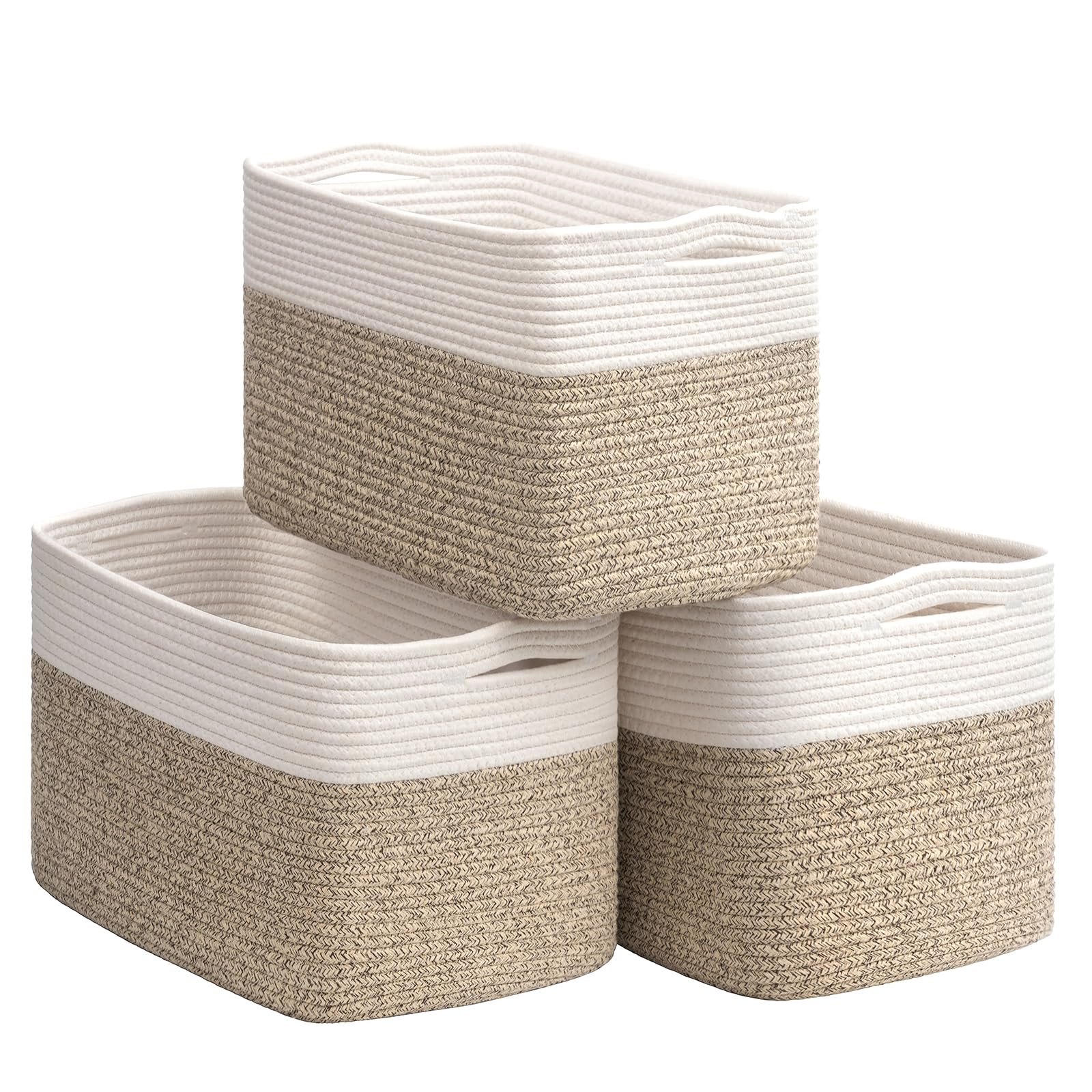 Storage Baskets 3-Pack for Organizing Small Laundry Baskets Toy Storage Closet Organizers and Storage Bins for Shelves, Desk, Woven Rope Basket for Towels, Nursery, Decorative Book Baskets