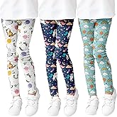 HSTiSan Girls' 3-Pack Printed Leggings Toddlers Active Stretch Leggings Little Kids Yoga Pants 3-10 Years