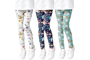 HSTiSan Girls' 3-Pack Printed Leggings Toddlers Active Stretch Leggings Little Kids Yoga Pants 3-10 Years