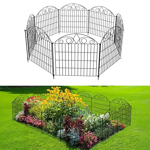 SUNLAX 10 Panels Garden Fence 20ft(L) x 24in(H) Metal No Dig Fence Animal Barrier for Dogs Temporary Fence for Backyard Outdoor Garden Without Gate