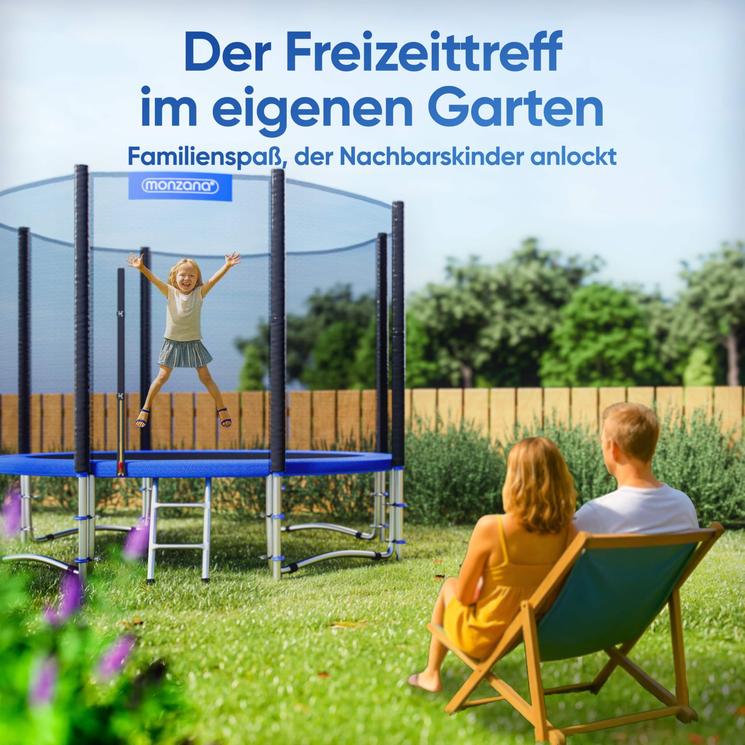 MONZANA® Trampolin Ø 305 cm TÜV SÜD GS Zertifiziert Komplettset mit Sicherheitsnetz, Leiter, Randabdeckung & Zubehör - Kindertrampolin Gartentrampolin 7