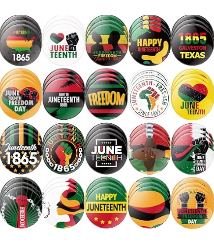 Juneteenth Party Supplies - 48 Silicone Bracelets & 48 Button Pins For Freedom Day Celebrations