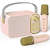 Mini Karaoke Machine for Kids with 2 Wireless Microphone, Portable Bluetooth Speaker, Kids Karaoke Machine to Sing Anywhere, for Girls, Ideal for Party, Birthday, Family Meeting