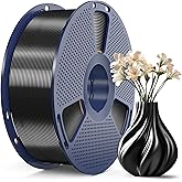 SUNLU 3D Printer Silk Filament,Shiny Silk PLA Filament 1.75mm, Smooth Silky Surface, Great Easy to Print for 3D Printers, Dimensional Accuracy +/- 0.02mm, Silk Black 1KG