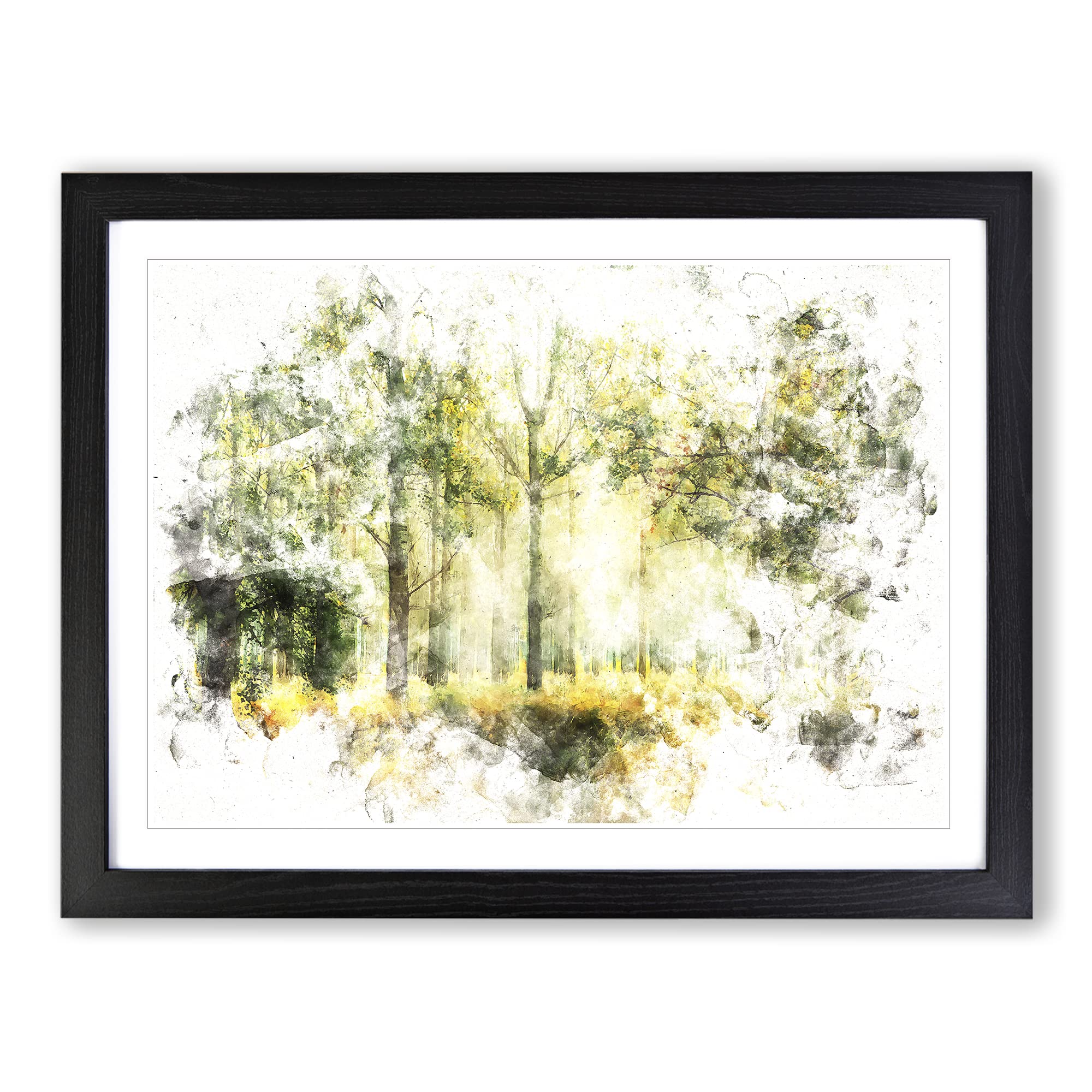 View Of The Forest In The Spring Watercolour Modern Framed Wall Art Print, Ready to Hang Picture for Living Room Bedroom Home Office Décor, Black A3 (46 x 34 cm)