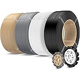 SUNLU 4KG PLA+2.0 3D Printer Filament Refill, High Toughness PLA+ Filament Bundle, No Spool 3D Filaments Refill 1.75mm Compatible with Bambu Lab 3D Printers, 1KG/Roll, 4 Packs, Black+White+Grey+Oak