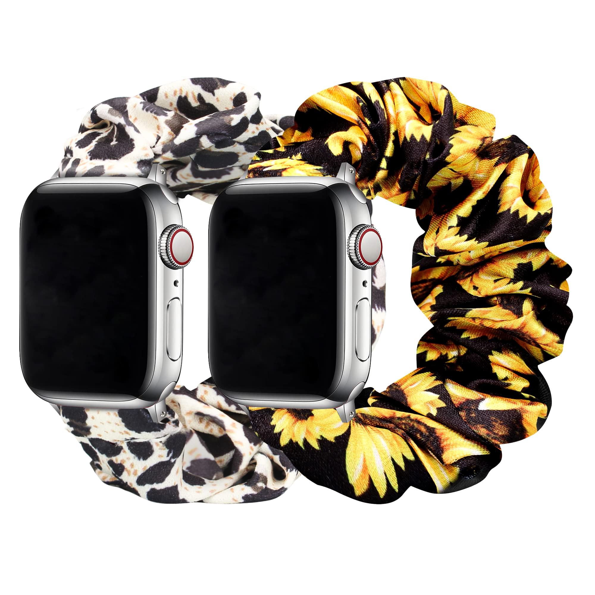 Meideli Compatible with Apple Watch Strap Scrunchie, Scrunchie Elastic Strap for Apple iWatch Series 10 9 8 7 6 5 4 SE Pack 2 Pattern Printed Fabric Wristband Apple Watch Bands for Women Girl
