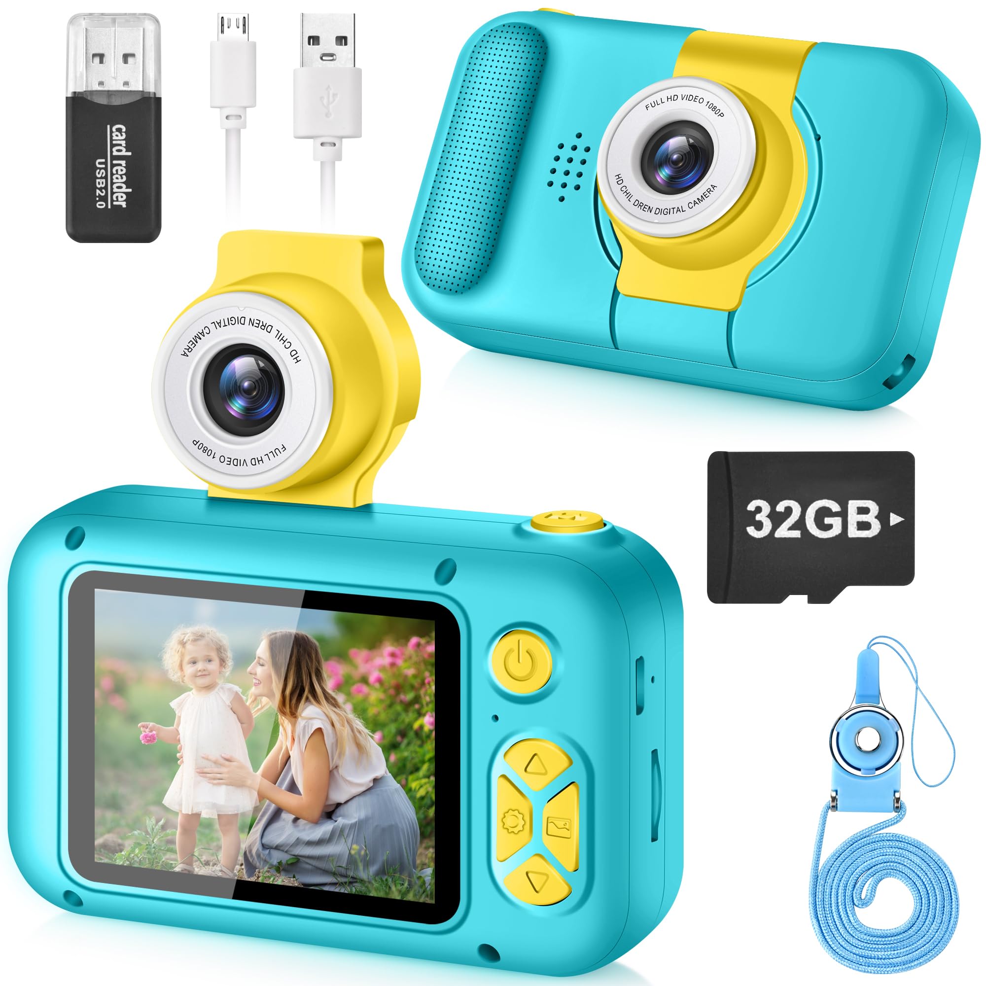 ARNSSIEN Kids Camera Toy for 3 4 5 6 7 8 9 10 11 12 year old Girls/Boys,Kids Digital Camera for Toddler with 180°Flip Lens&2.4in IPS Screen,Birthday Festival Present Toy for Girls/Boys,32 GB Card,X101