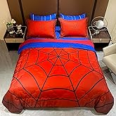 FAIRY KAARI Boys Spider Web Printed Comforter Set Bed in A Bag Twin Size 7PC Red Bedding Set for Teens Kids Boys (1 Comforter, 1 Flat Sheet 1 Fitted Sheet 2 Pillowcase and 2 Pillow Sham)