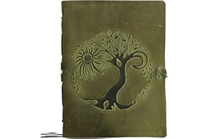 Leather Journal for women and men embossed 8 x 6 inch Handmade Lined craft paper tree of life sun and moon notebook writing n