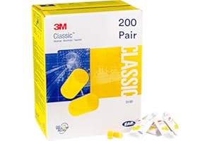 3M Ear Plugs, 200 Pairs/Box, E-A-R Classic 310-1001, Uncorded, Disposable, Foam, NRR 29, For Drilling, Grinding, Machining, Sawing, Sanding, Welding, 1 Pair/Pillow Pack