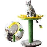 Catry Sunflower 2-in-1 Cat Scratching Post with Convertible Bed &amp; Bee Toy | Aesthetic Sunflower Cat Scratcher with Replaceable sisal Post and Adjustable Flower Pad Ideal for Small to Medium Cats