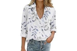 Zeagoo Womens Cotton Linen Button Down Shirts Loose Fit Long Sleeve Collared Blouse Casual V Neck Tops Outfits S-3XL