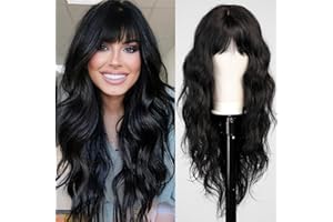 HAIRCUBE Black Wig with Bangs for Women Long Wavy Hair Wig Black Wig Curly Wavy Synthetic Wigs for Girls Daily Party Use