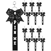 Landical Cheer Pin Me Ribbon Cheerleader Ribbon Keychain with Rhinestones Bow for Cheerleader Bag Backpack