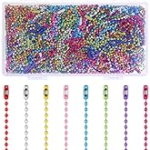 200 Pcs Ball Bead Chain Metal Dog Tag Chains Colored Ball Chain Keychain 2.4mm Beads Chains with Connectors for Dog Tag Making Jewelry Making Key Craft DIY Hanging Ornaments Christmas