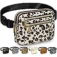 Capolo Fanny Packs for Women Fashion Waist Packs Bag with Adjustable Strap and 4 Zipper Pockets Waterproof Everywhere Crossbody Belt Bag for Workout Running Travelling(Leopard, Large)