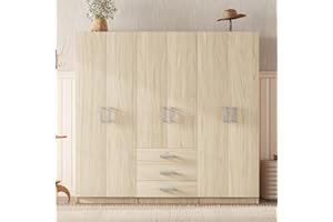 BEDGJH Large Wardrobe Closet 6 Doors, 70.9" W Wooden Wardrobe Cabinet with Big Drawers, Bedroom Armoire Dresser Wardrobe Clothes Organizer (Brown)