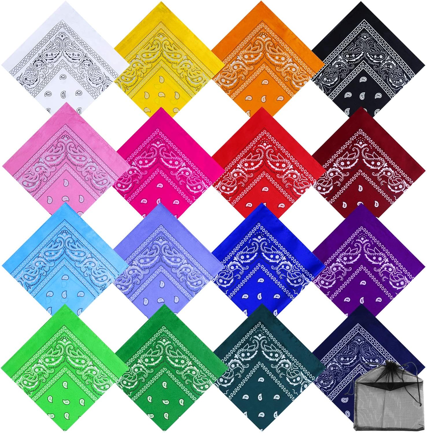 URATOT 16 Pieces Paisley Bandanas Cowboy Bandana Handkerchiefs Paisley Print Head Wrap Scarf, Assorted 16 Colors (Mixed 16 colors A)