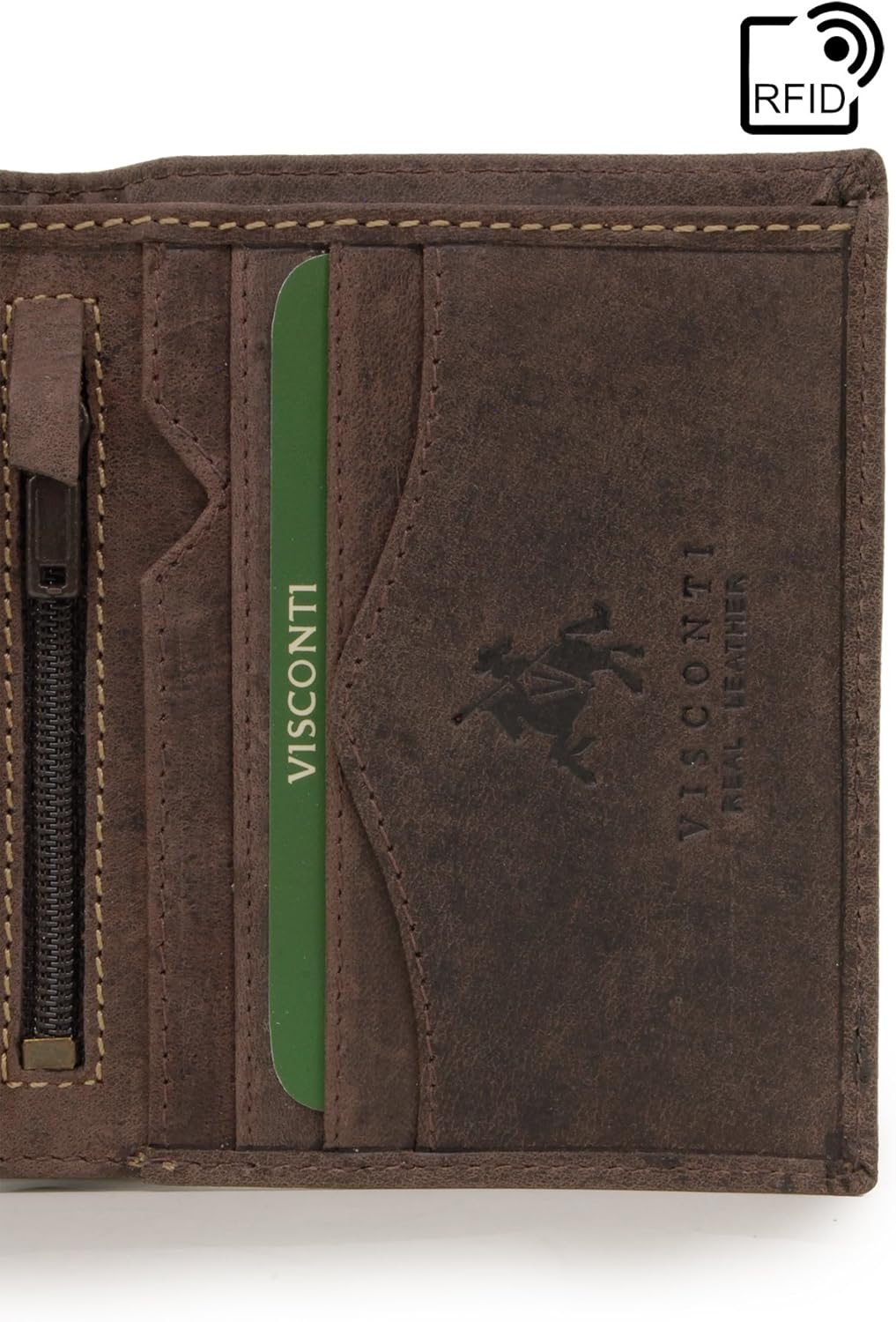 VISCONTI, Men's Small Bifold Leather Wallet, RFID Protected, 6 Credit Card Slots, Note Section & Coin Pocket, Gift Boxed - Image 4