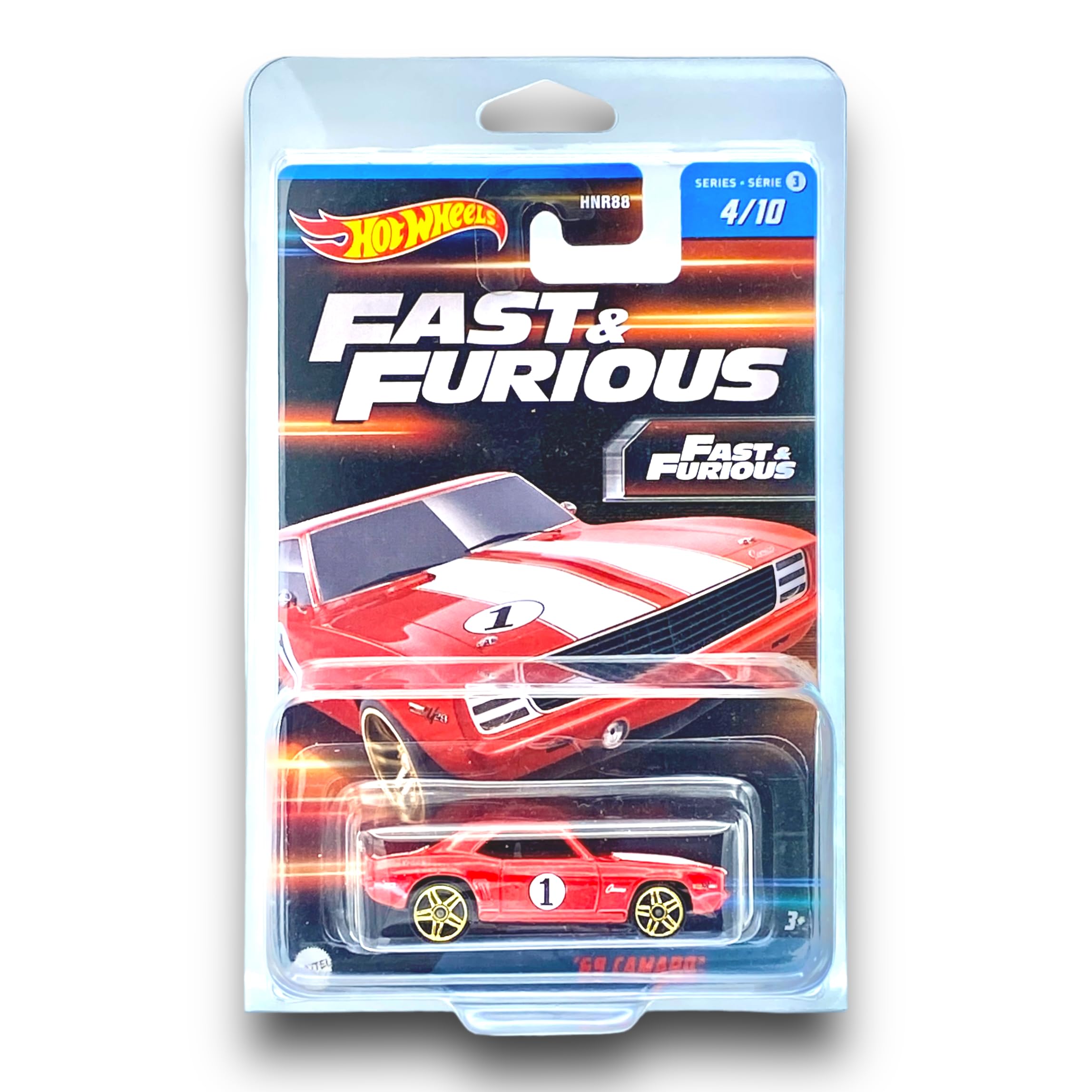 Hot Wheels '69 Camaro (Red & White) 4/10 Fast & Furious - Series 3-2023 - (Premium Long Card) - COMES IN A KLAS CAR KEEPER PROTECTIVE COLLECTORS CASE - HNT14
