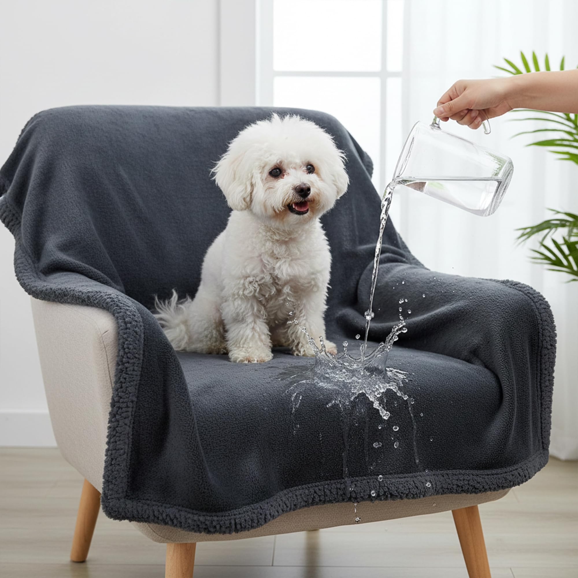 fireowl Dog Blanket Waterproof Washable - Ultra Soft Quick Dry Pet Throw for Sofa, Bed & Car - Medium 100x145cm Warm Fleece Pet Blankets for Cats Dogs, Grey