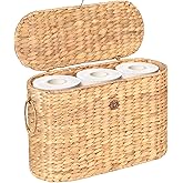 SIEUSALEVN Toilet Paper Storage, Water Hyacinth Baskets with Lid, Toilet Paper Baskets for Storage Holder 6 Rolls, Papers Basket with Built-in Handles for Organizer, Bathroom Accessories Organizer