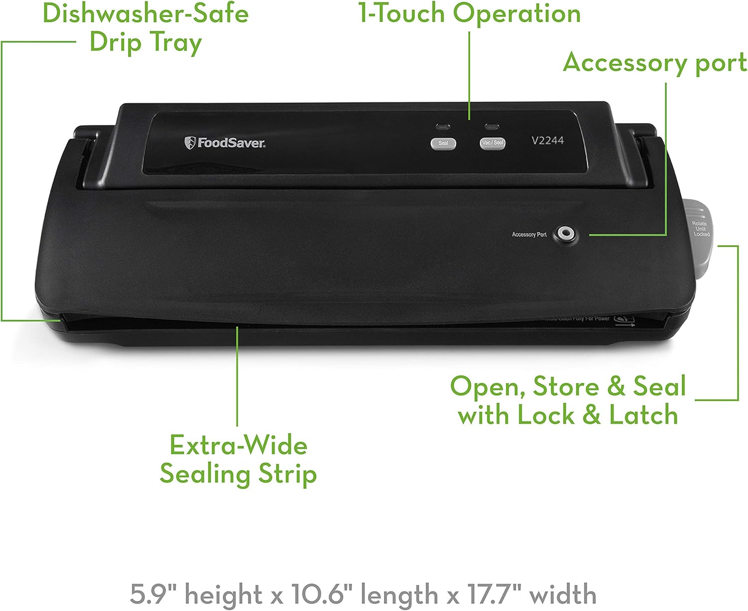 Foodsaver FSFSSL2244-000 V2244 Machine for Food Preservation with Bags and Rolls Starter Kit | Number 1 Vacuum Sealer System | Compact and Easy Clean | UL Safe, Single, Black: Food Saver: Kitchen & Dining