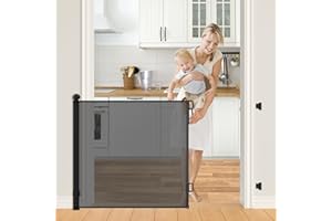 Retractable Baby Gates Extra Wide, PRObebi Retractable Dog Gate Extends to 55" Wide 34" Tall, Dog Gates for The House, Mesh Baby Gate for Staris, Hallways, Doorways, Outdoor & Indoor (Black)