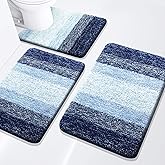 Arotive Bathroom Rugs Set 3 Piece, Extra Soft and Absorbent Bath Rugs, Machine Wash Dry Bath Mats for Bathroom, Toilet, Tub and Shower, 24x16, 30x20 and U-Shaped 24x20, Blue