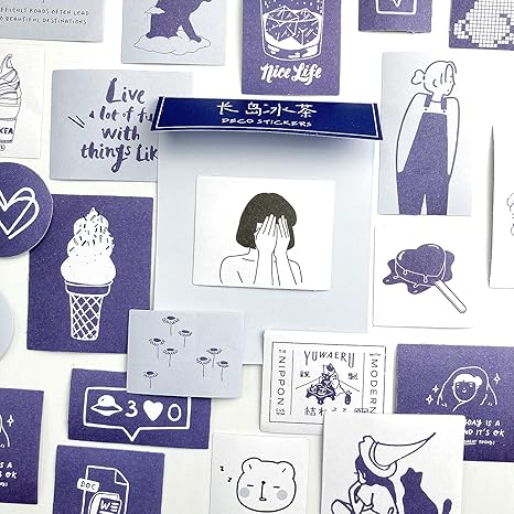 Amazon Tnyker シール フレークシール 手帳ステッカー 手描き イラスト 韓国風 スケジュール 手帳 ノート 手紙 カレンダー シンプル おしゃれ かわいい 60枚セット あおいver 1 文房具 オフィス用品 文房具 オフィス用品