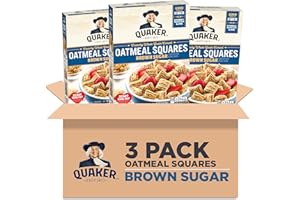 Quaker Oatmeal Squares Breakfast Cereal, Brown Sugar, 14.5oz Boxes (3 Pack)