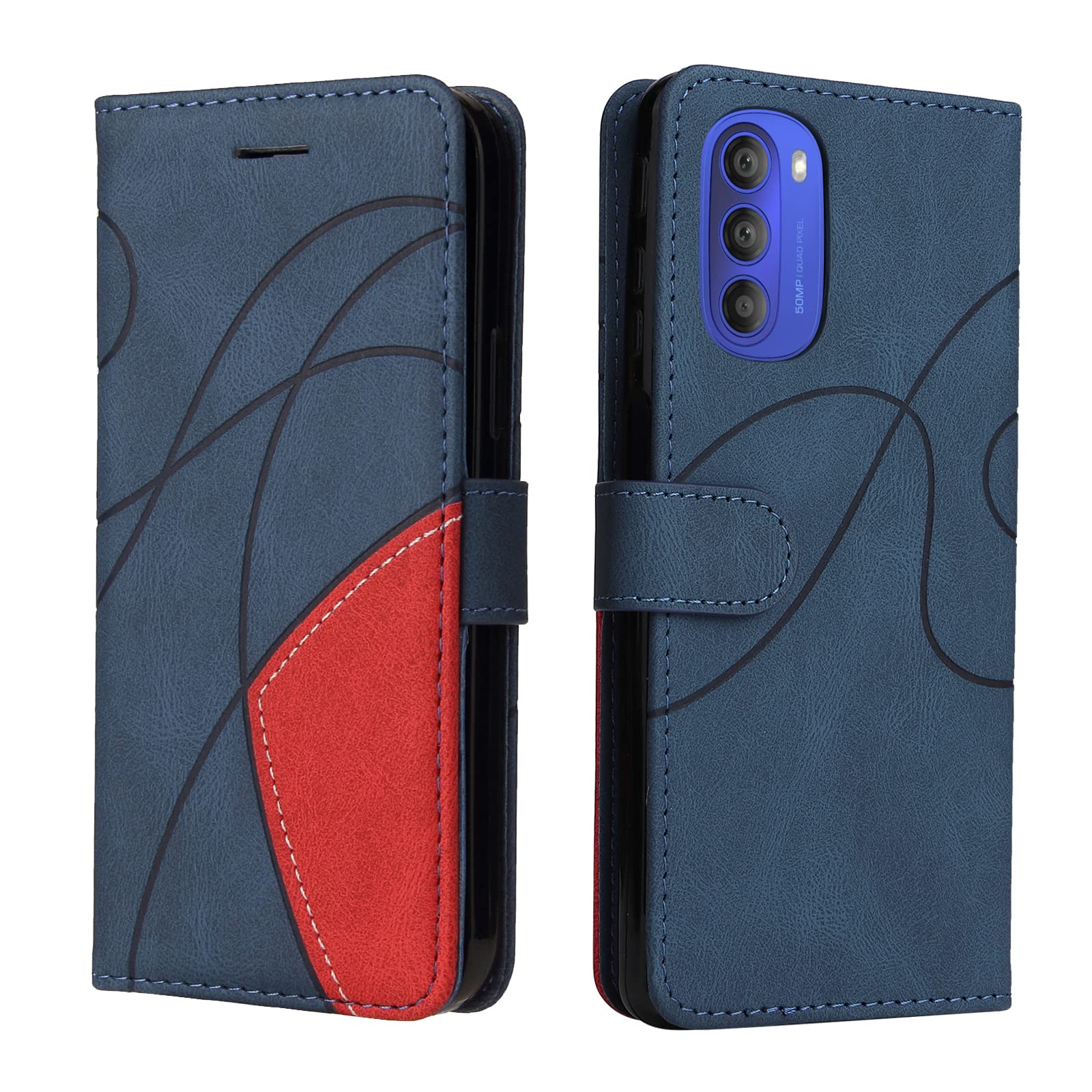 Huzhide Motorola Moto G51 5G Wallet Case, Soft Leather Wallet Case Flip Folding Shockproof Cover with Credit Card Slots Stand Magnetic Protective Compatible with Motorola Moto G51 5G Phone Case, Blue