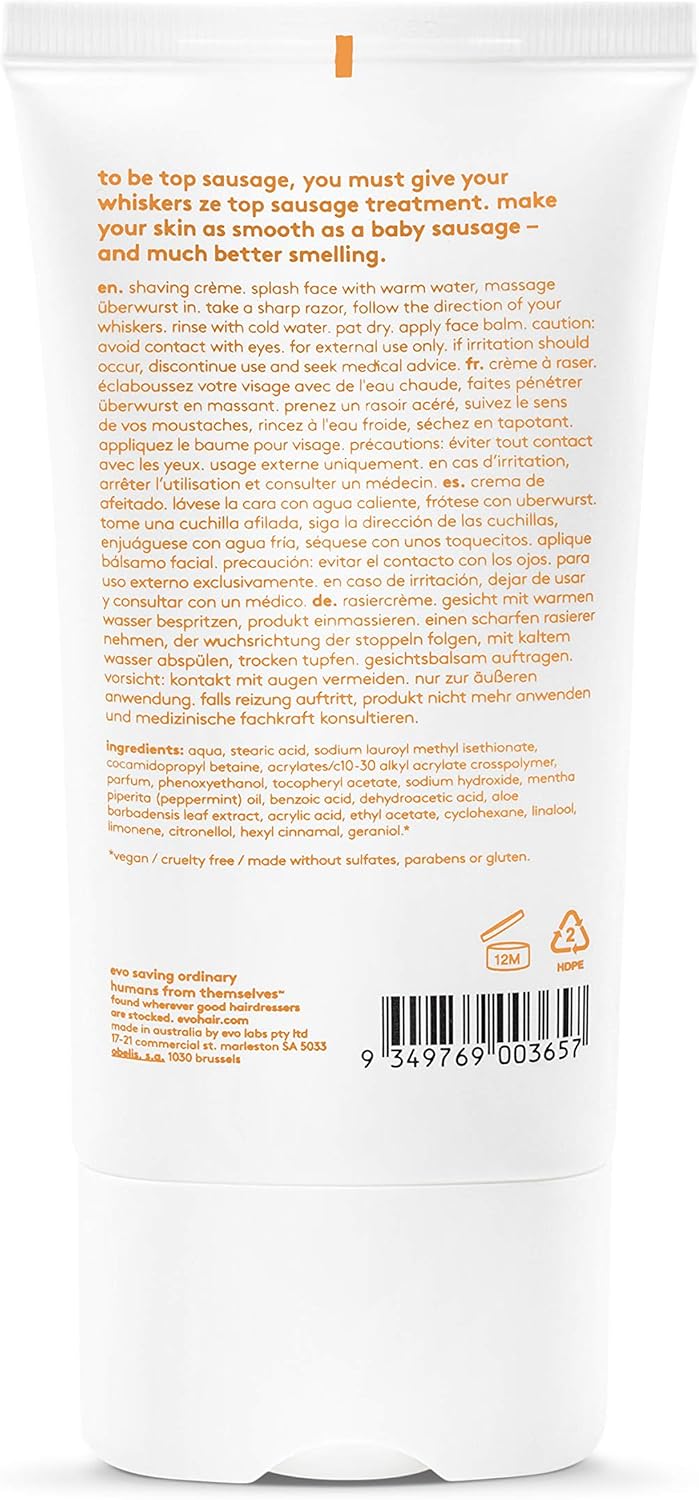 Evo Uberwurst Moisturising Vegan Shaving Cream for Men Soothing for Sensitive/All Skin Types - Reduces After-Shave Burn - 150 mL - Image 3