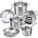 Mueller Pots and Pans Set 11-Piece, Ultra-Clad Pro Stainless Steel Cookware Set, Ergonomic and EverCool Stainless Steel Handl