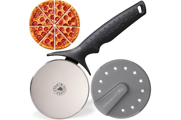 KitchenStar Pizza Cutter Wheel - 304 Stainless Steel Slicer Knife with Super Sharp Blade, Anti-Wobble Axle Mechanism, Ergonom