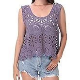 Anna-Kaci Women's Crochet Knit Tank Top with Hollow Flower Sleeveless Boho Lace Cover Up