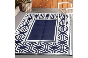 LILIOFFIC Outdoor Rugs - Reversible Mats, 5'x8' Plastic Straw Rug for Patio Clearance Waterproof, Indoor Outdoor Area Rug Carpet for Outside, RV, Deck, Picnic, Beach, Trailer, Camping(Navy Blue & White)