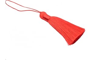 Makhry 8pcs 16cm/6.28 inch Cute Chunky Tassels Soft Elegant Handmade Silky Floss Tassels with 2.75 Inch Cord Loop and Chinese Knot for Woman Earrings, Jewelry Making, Souvenir, (Red)