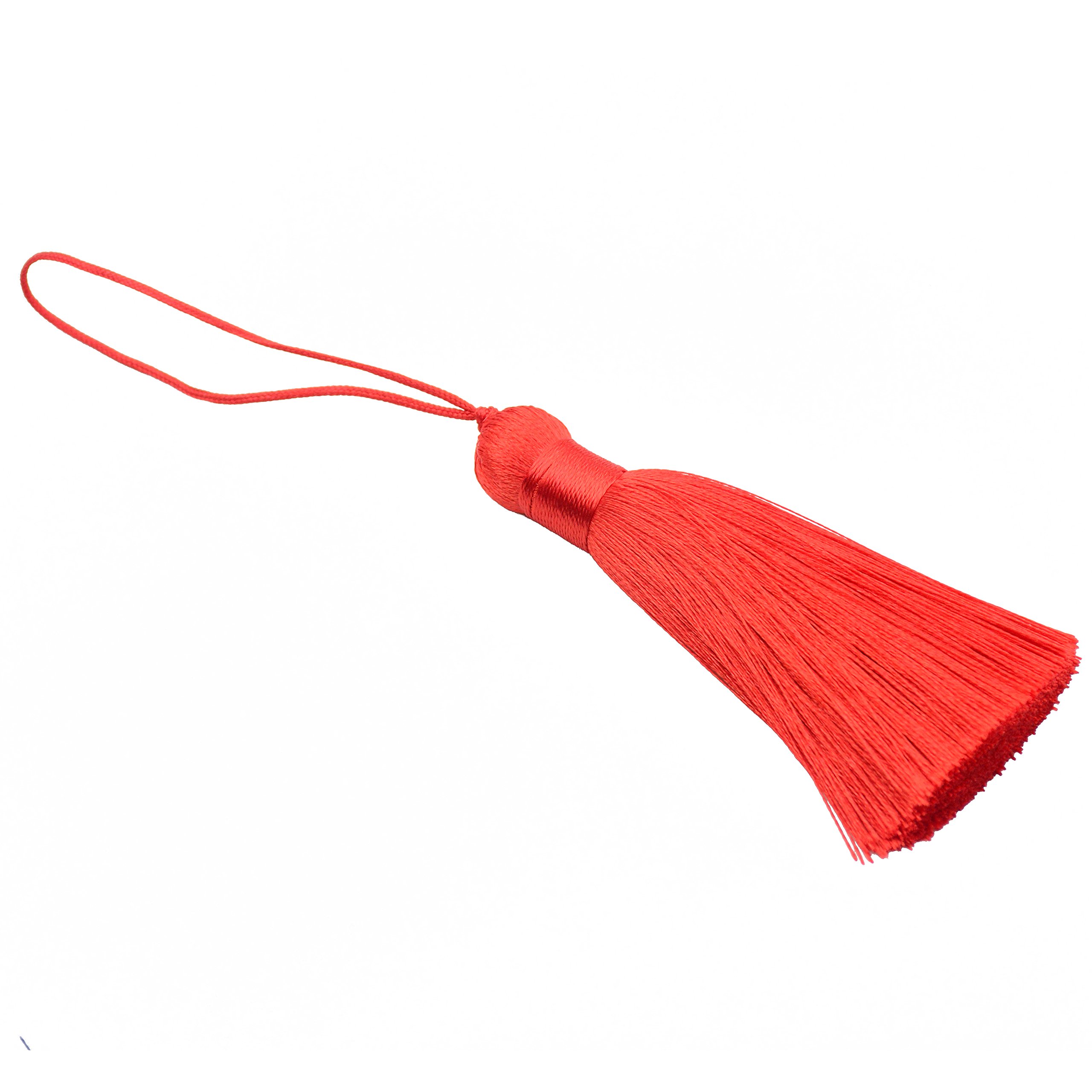 Makhry 16cm/6.3 inches Chunky Tassels Soft Handmade Silky Floss Tassels with 2.75 Inch Cord Loop for Earrings Jewelry Making Souvenir, DIY Craft Accessory(Red, 8CM)