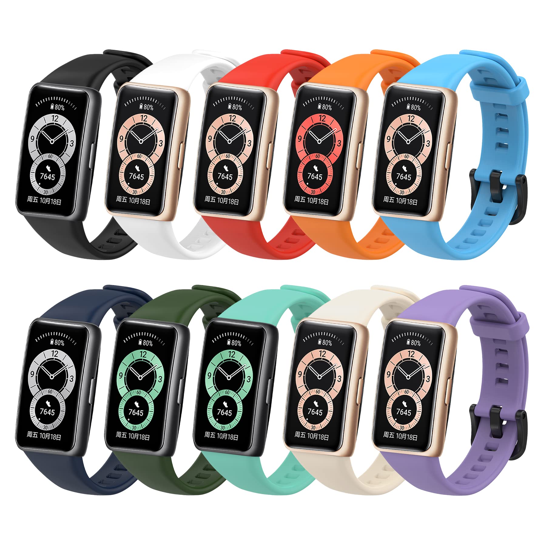 SenMore 10-Piece Straps Compatible with Huawei Band 6 Bracelet Replacement Wristband Honor Band 6 Replacement Sports Silicone Strap Suitable for Huawei Band 6, Honor Band 6