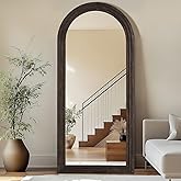 Rustic Standing Full Length Mirror Wood Frame, 71"X32" Large Arched Floor Mirror with Stand, Farmhouse Wood Mirror Full Length for Bedroom Living Room Entryway, Leaning or Wall Mounted, Brown
