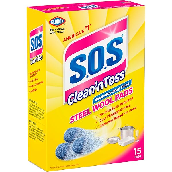 S.O.S CLEAN ‘N TOSS STEEL WOOL SOAP PADS, 15 COUNT, PACK OF 6