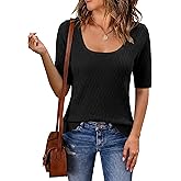 Totatuit Womens Short Sleeve Sweaters Square Neck Tops 2026 Trendy Textured Knitted Business Casual Pullover Sweater