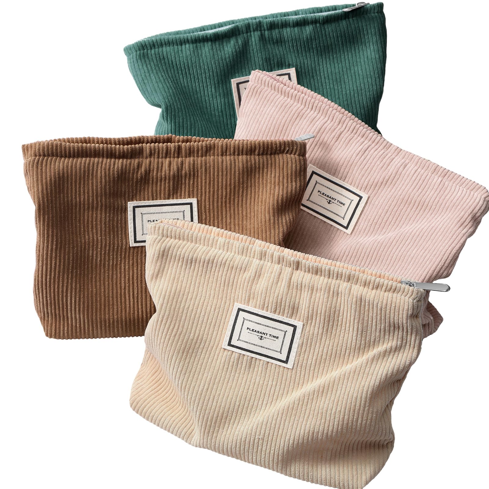 Photo 1 of Sanwuta 4 Pack Velvet Makeup Bag Cosmetic Bag for Women Large Capacity Corduroy Pouch Zipper Canvas Travel Toiletry Purse Make up Organizer Case Accessories(Fresh Color,Plaid)